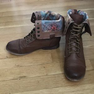 Brown leather combat boots